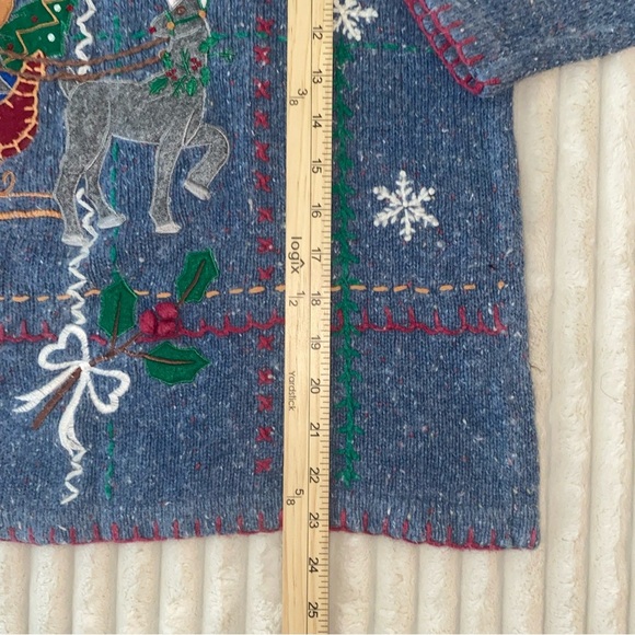 Victoria Jones Sleigh Riding Snowman Christmas Sweater Size Large Ugly Vintage - Picture 9 of 9